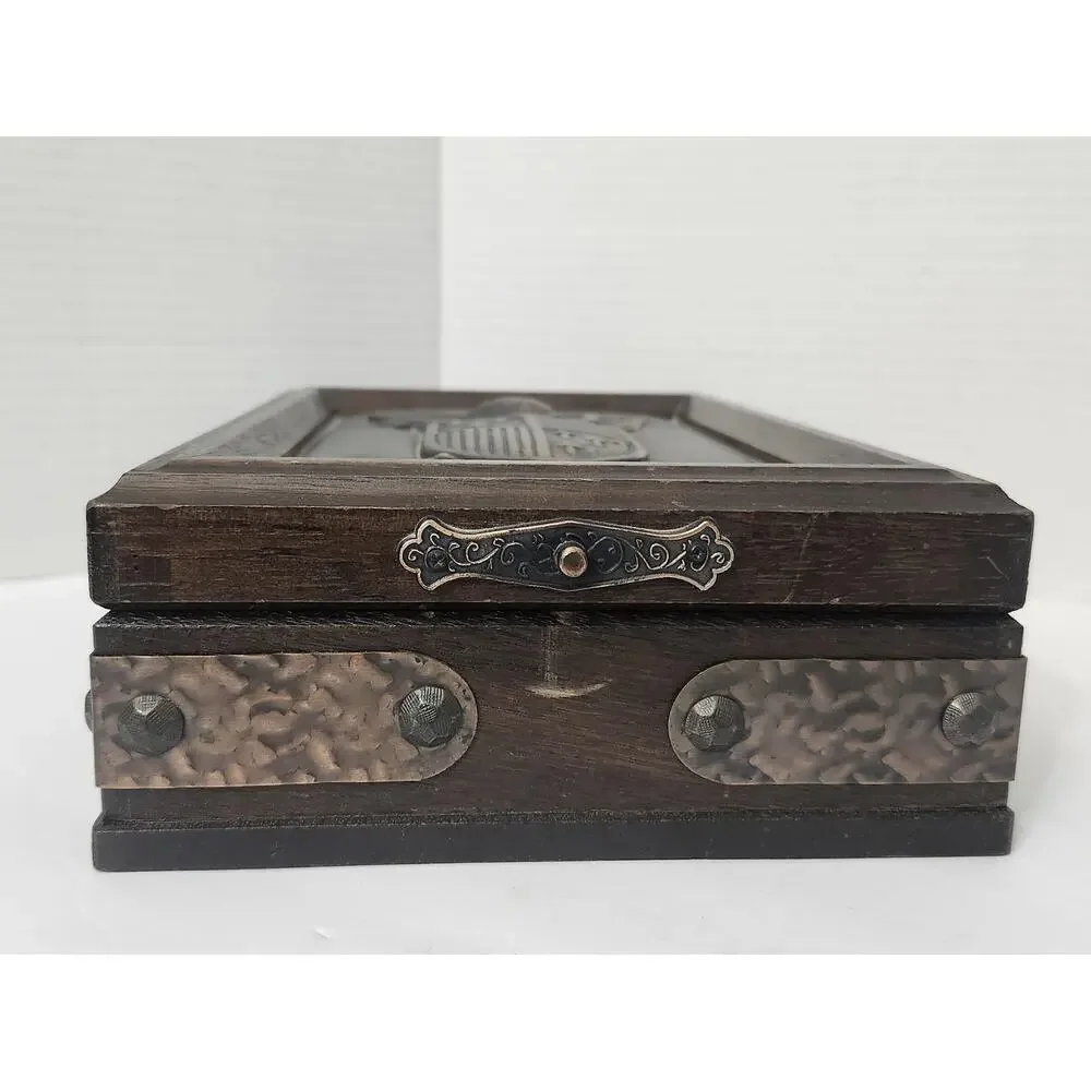 Vintage Acsons Import Co Wood Valet Jewelry Box Heraldic Knight Shield Crest